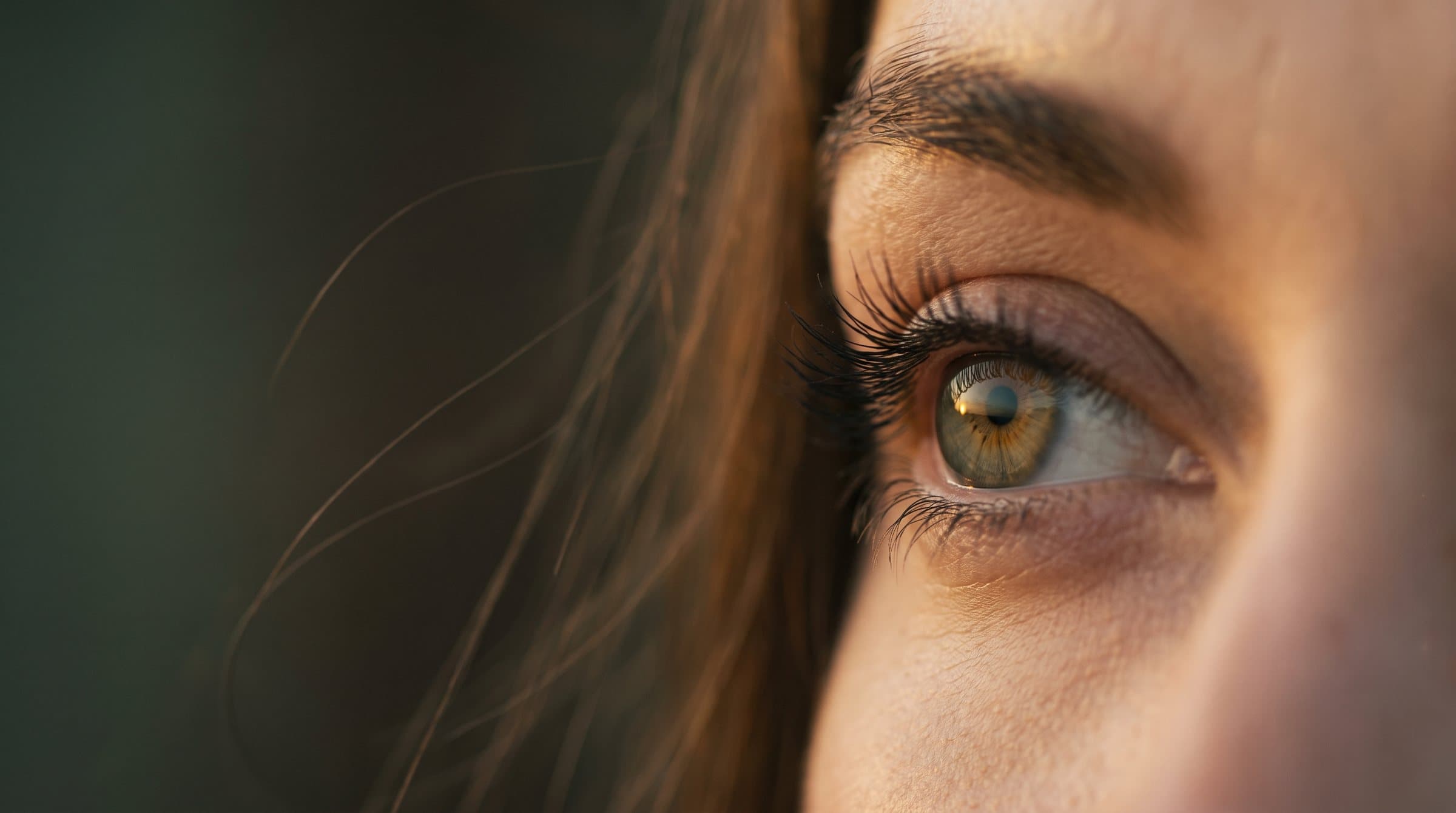 A woman's eye in warm light, gazing toward what's ahead